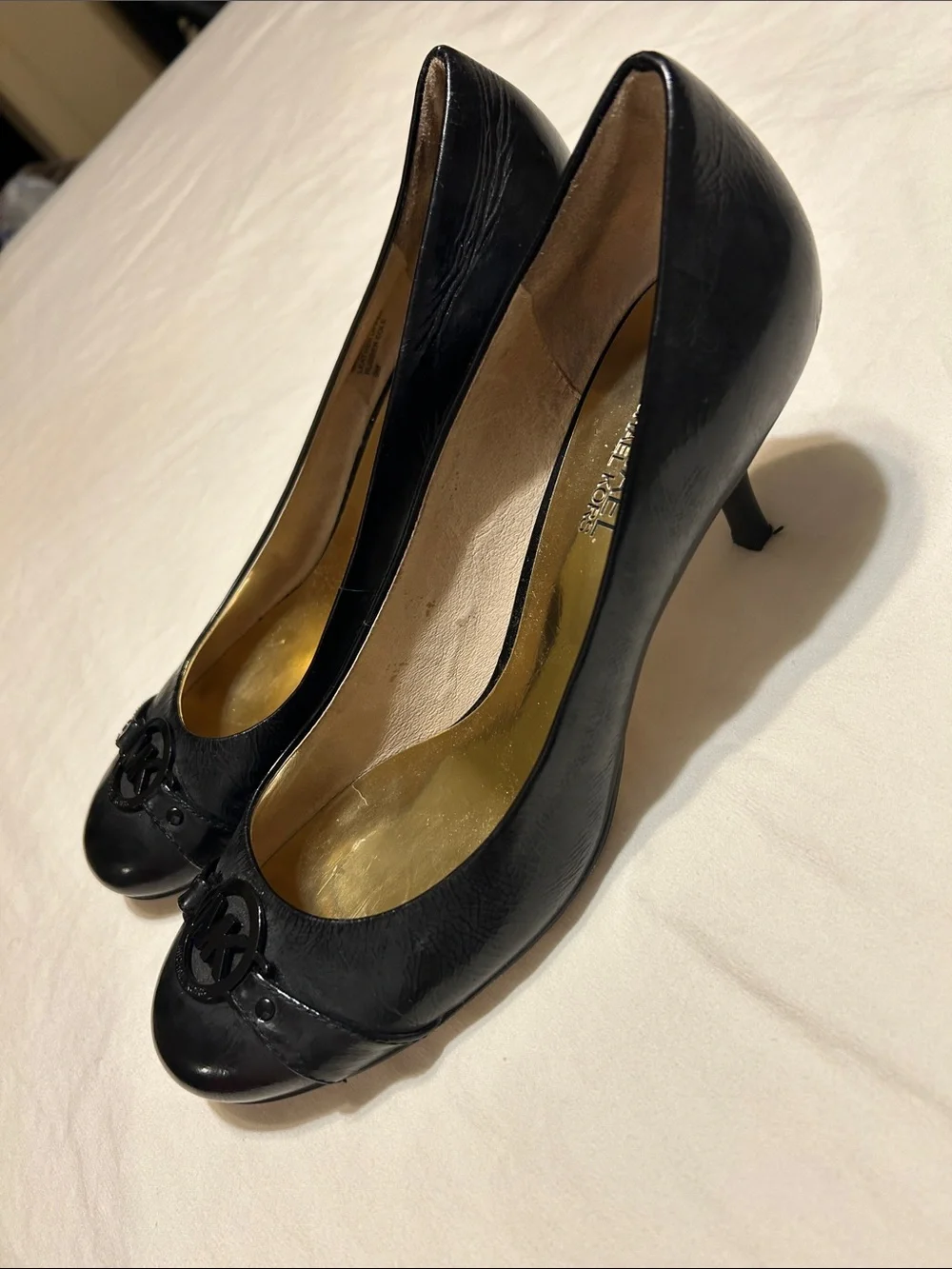 Michael Kors Black Leather Logo Round-Toe Heels